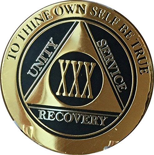 Recoverychip 30 Year Aa Medallion Elegant Black Gold Silver Bi-Plated Alcoholics Anonymous Chip #TOP5