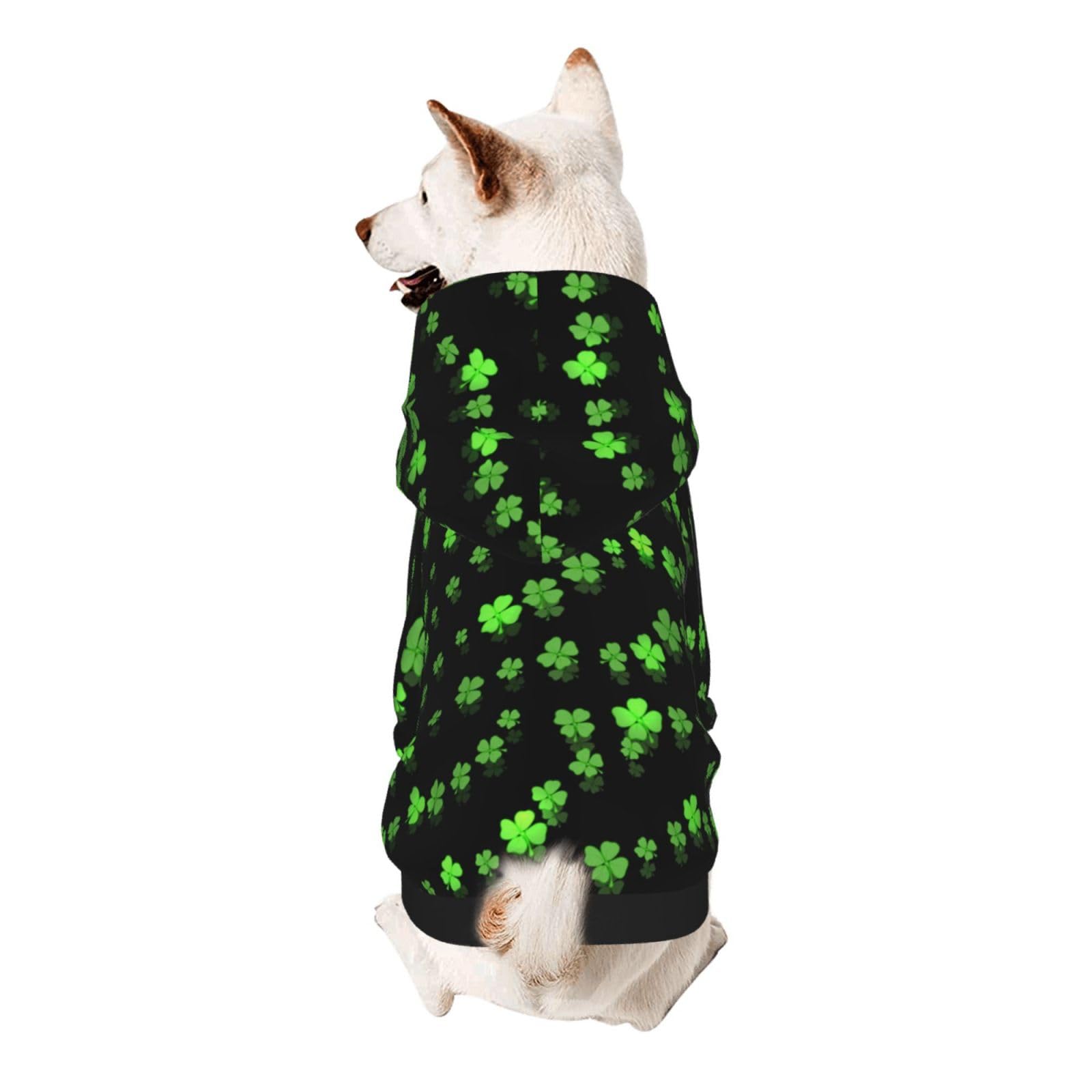 St Patricks Day Green Shamrock Clover Leaf Grass Black Dog Hoodie Comfort and Fit Suitable for All Breeds