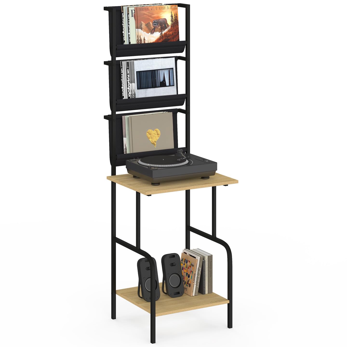 IDMarket – Meuble d’appoint Haut avec Supports Vinyle Nevil Bois et Noir - Les Beatles, Paul McCartney, John Lennon, RIngo Starr, George Harrison IDMarket - Meuble d'appoint Haut avec Supports Vinyle Nevil Bois et Noir