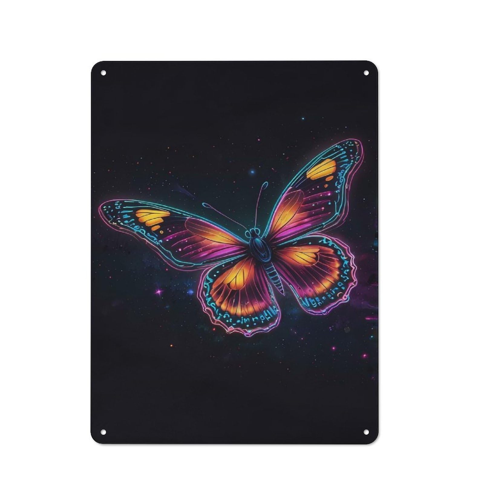 Junmoney Style-10 Retro Metal Wall Sign 40X30cm Featuring Neon Butterfly In Space For Pub Or Café, For Garage, Workshop And Man Cave Decoration