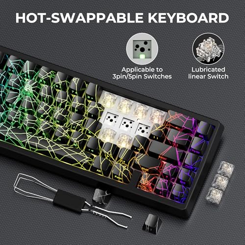 Image of HITIME x XVX M67 60% Percent Keyboard Wireless, QMK /VIA Black Spider Web Gaming Keyboard, Tri-Mode Thocky Creamy Mechanical Key Board, Hot Swappable Gasket Mount RGB IMD Tech for Win /Mac