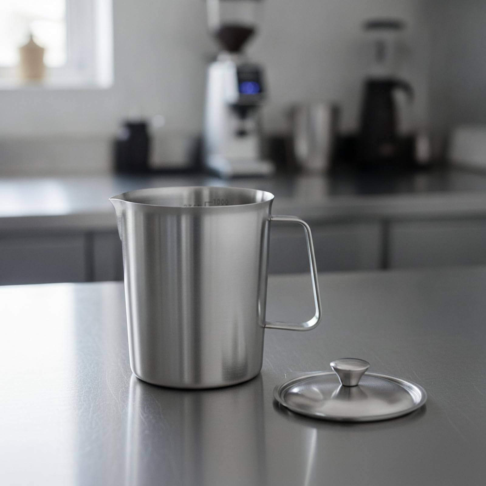 Medidora Acero Inoxidable Preciso Medidora con Tapa Práctico Vaso Medidor con Asa para Pasleros, Cocineros Caseros, 2000ML