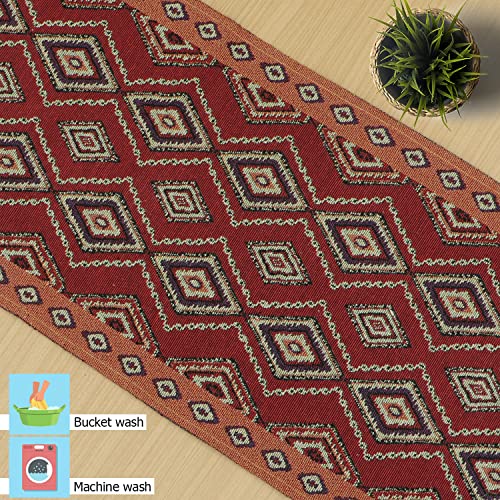 Image of HOKIPO Cotton Jacquard Dining Table Runner 6 Seater, 12X52 Inches (In-531-D2), Red