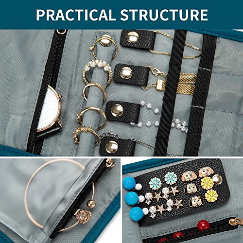 Teaban Travel Jewelry Organizer Case Portable And Practical Jewelry Roll For Tangle-Free Necklaces, Earrings, Rings Storage, Bracelet(Blue, Small #TOP6