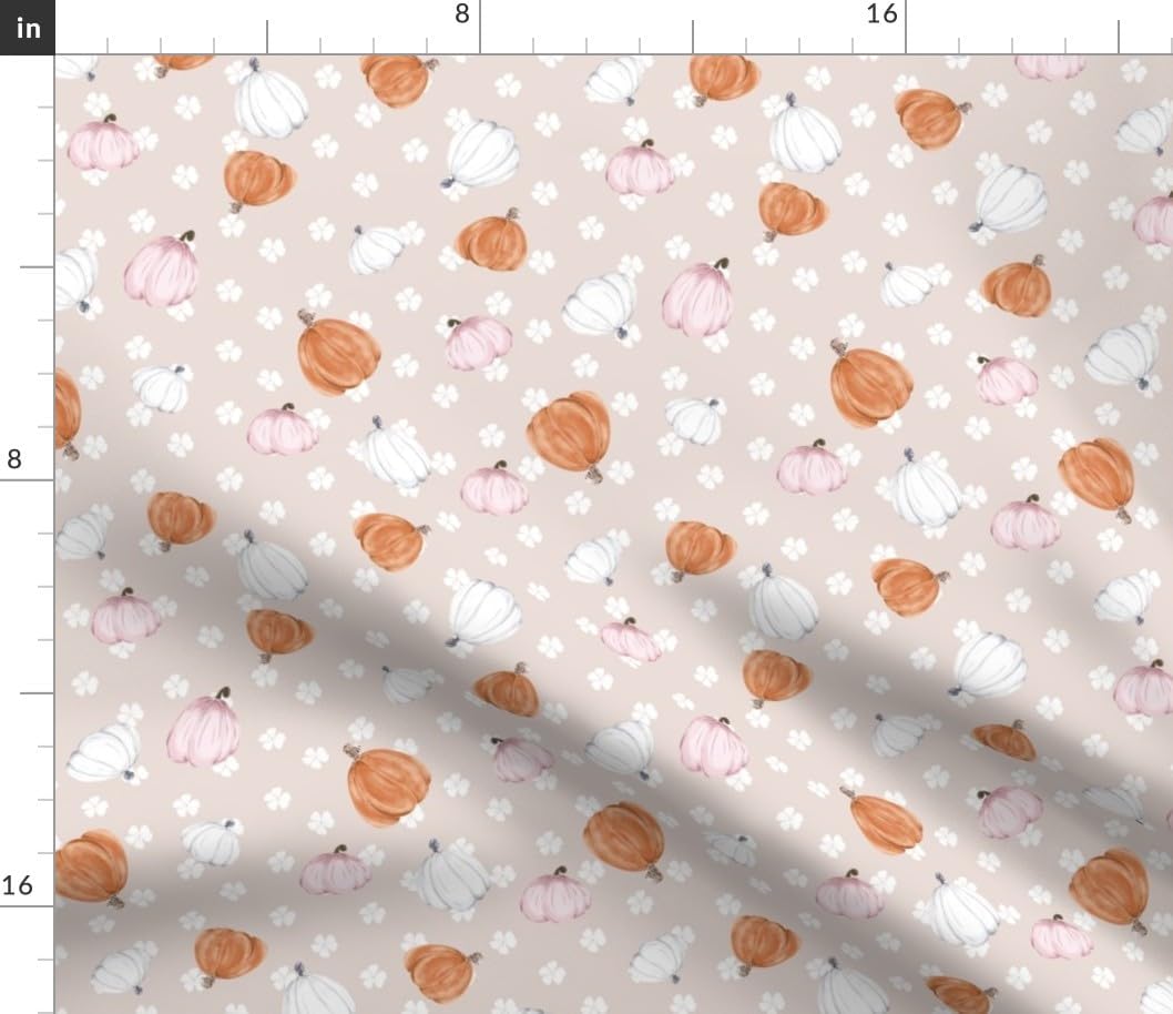 Spoonflower Fabric - Pumpkins Autumn Fall Thanksgiving Pink Nursery Watercolor Baby Soft Printed on Petal Cotton Fabric Fat Quarter - Sewing Quilting Apparel Crafts Decor