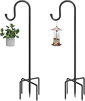 Vista 1 de 48 Inch Shepherds Hooks for Outdoor, Heavy Duty Bird Feeder Pole with 5 Prong Bases, Garden Hanging Stake for Bird Feeder, Solar Light, Plant