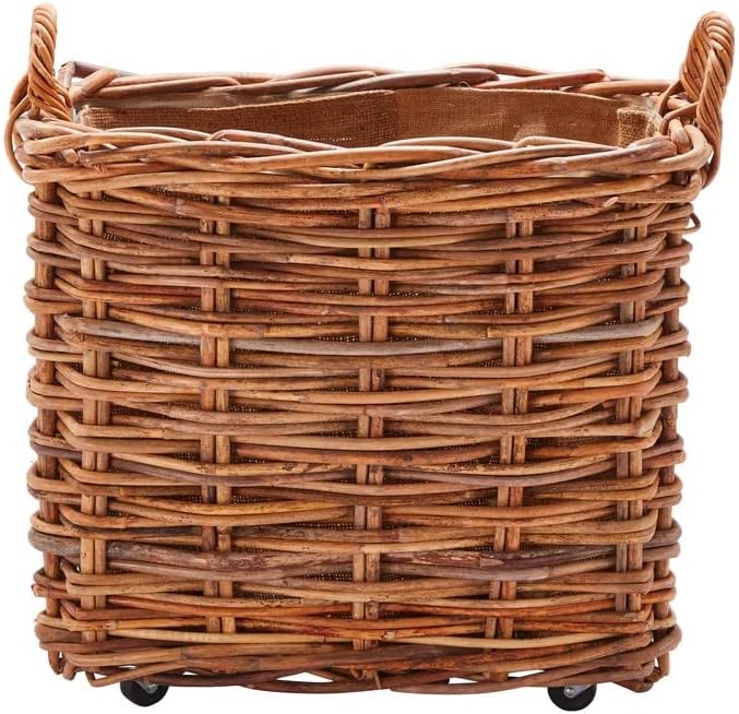Wovenhill | Bamboo Rattan Large Log Basket With Wheels & Hoop Handles | W70 x D45 x H70cm