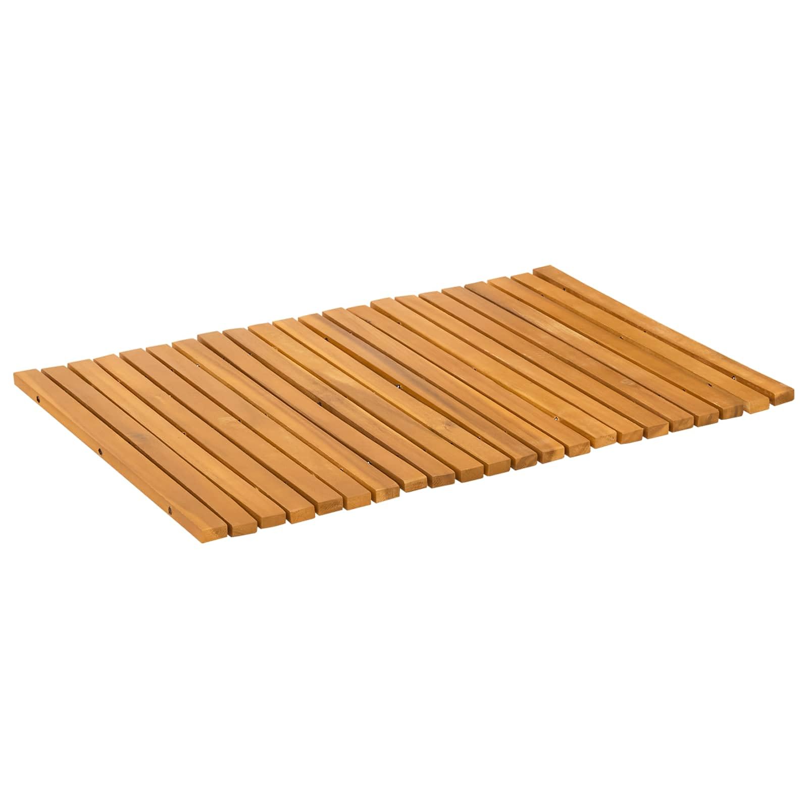 Alfombra de baño marrón de madera maciza de acacia, 60 x 40 cm, barnizada, antideslizante, ventilada, juego de 2 unidades para baño, ducha, bañera, sauna, inodoro e interior y exterior