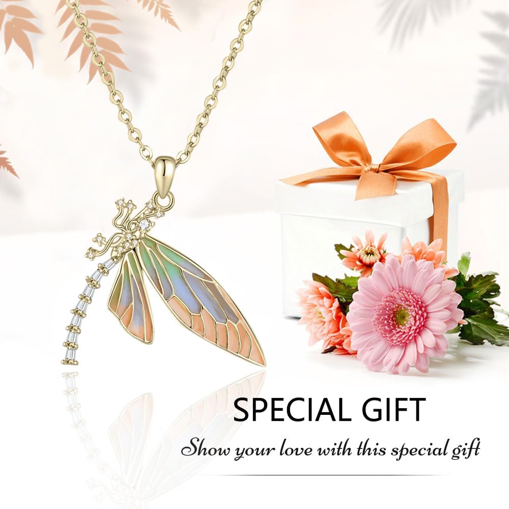 925 Sterling Silver Dragonfly Necklace Zircon Pendant Gift for Valentine's Day