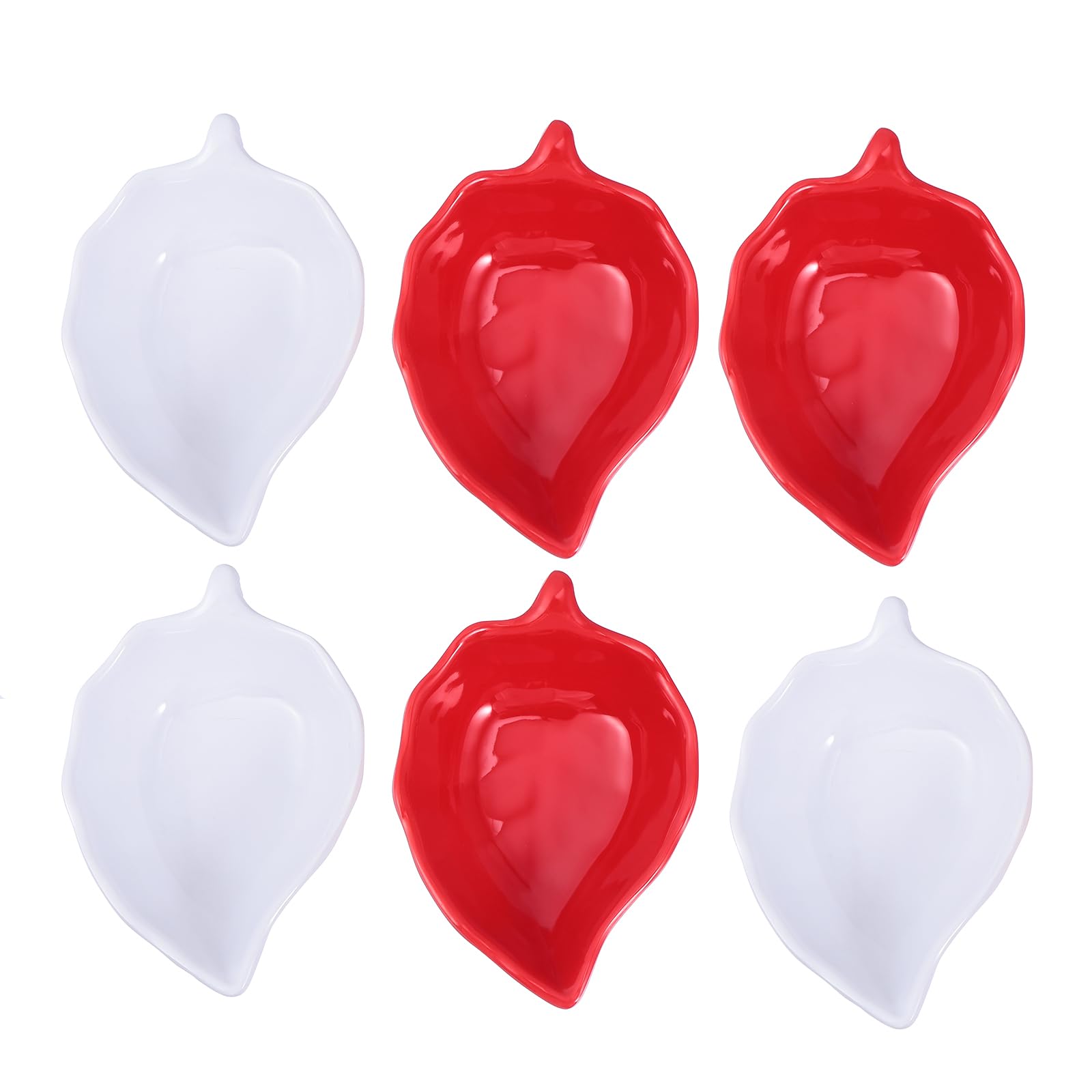 Hemoton 6Pcs Leaf Design Creative Sauce Dishes Assorted Color Dipping Bowls Seasoning Dish Sauce Dipping Bowl Appetizers Condiments Seasoning (3*Red+3*White)
