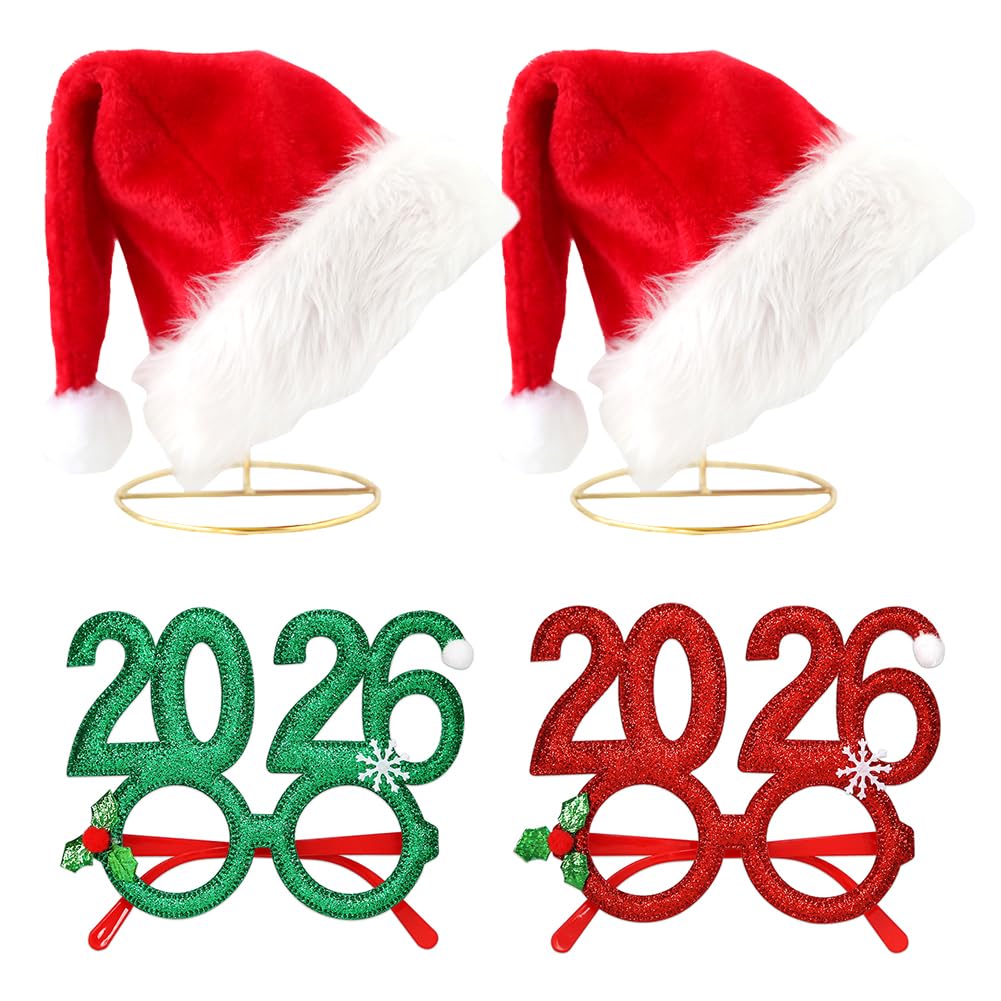 MIFKLMV Red Christmas Hats for Adults Kids Santa Hat with 2pcs Glasses Santa Claus Hat Christmas Accessories for New Year Festive Party