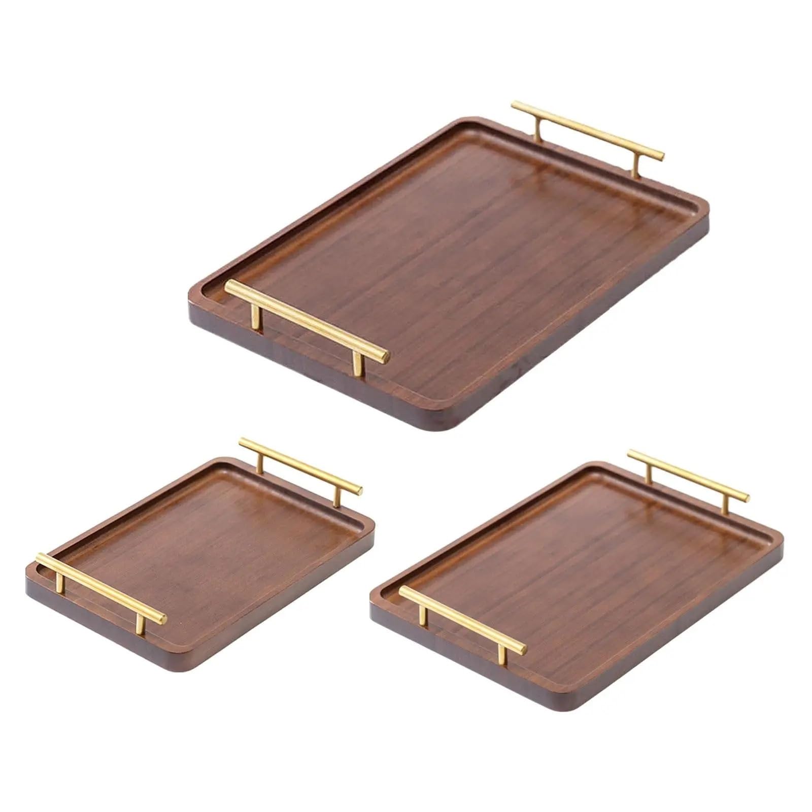 Bandeja de madera para servir aperitivos con asas de metal, mesa de centro decorativa para decoración de cocina (20 x 30 cm)