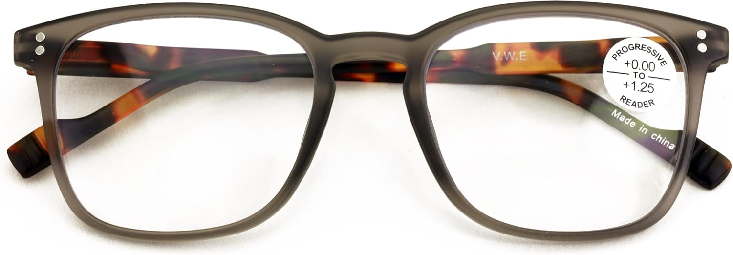 V.W.E. Lightweight Men Progressive Bifocal Reading Glasses – No Line, No Bubble – Clear Zero Power on Top Readers