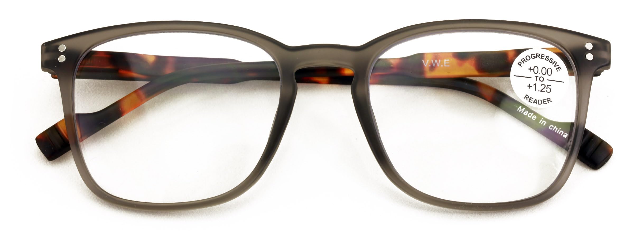 V.W.E. Lightweight Men Progressive Bifocal Reading Glasses – No Line, No Bubble – Clear Zero Power on Top Readers