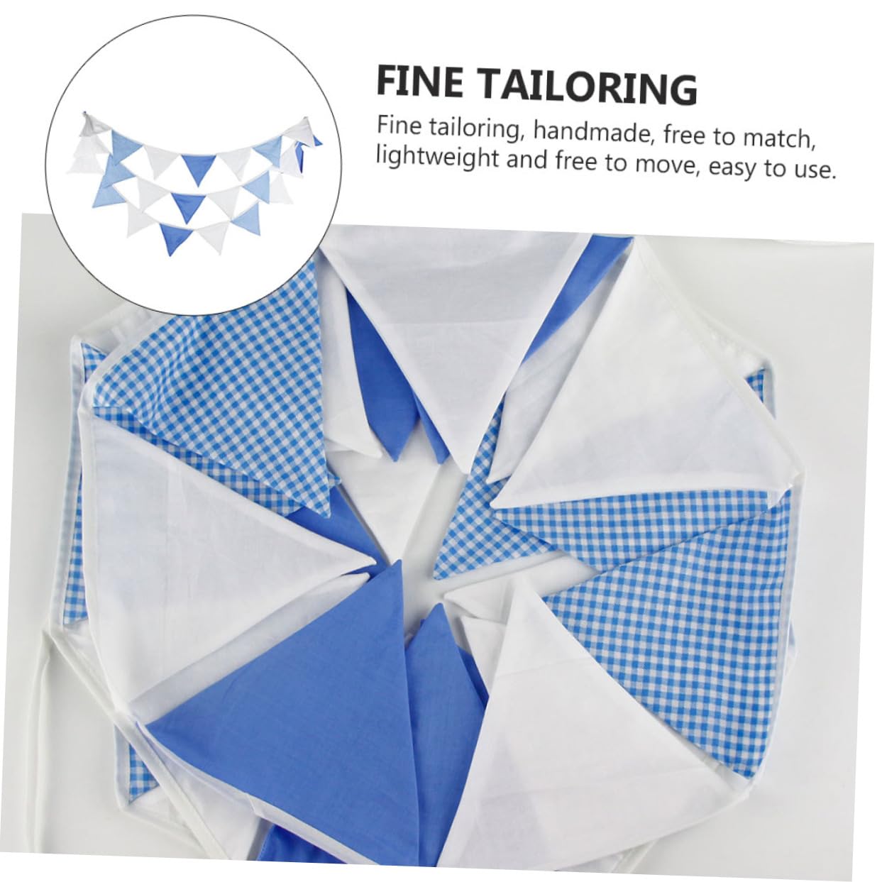 TOYANDONA 2 Piezas De Cuerda Azul y Blanca Cotton Burra Triangular De Tela Del Banderín Del Empavesado Blanca Azul Triángulo Bebé Algodón Boda Suministros