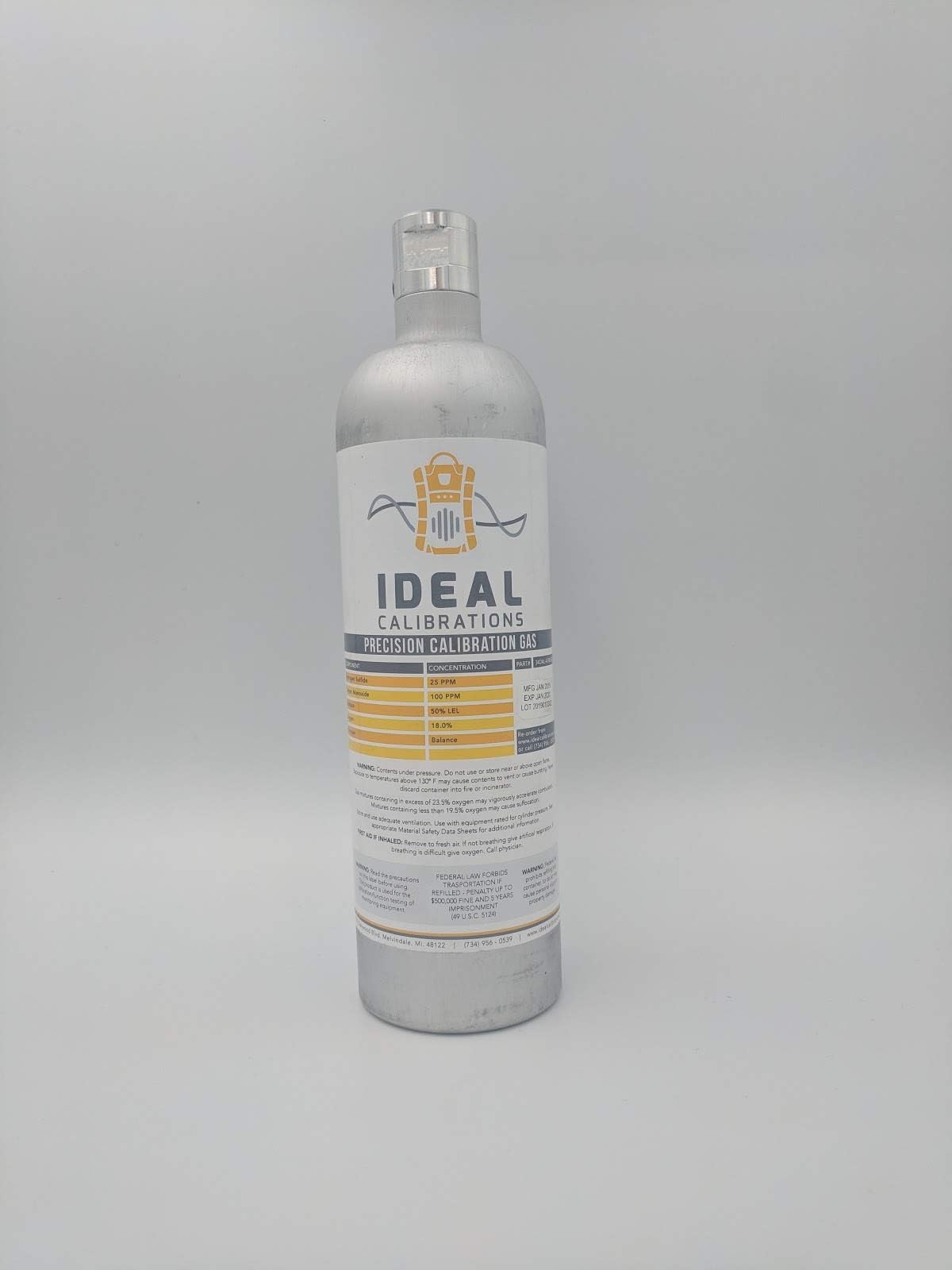 4-Gas Calibration Gas Blend for RKI GX-2009, GX-2012, GX-3R, GX-3R Pro, GX-6000, Gas Tracer (34L)