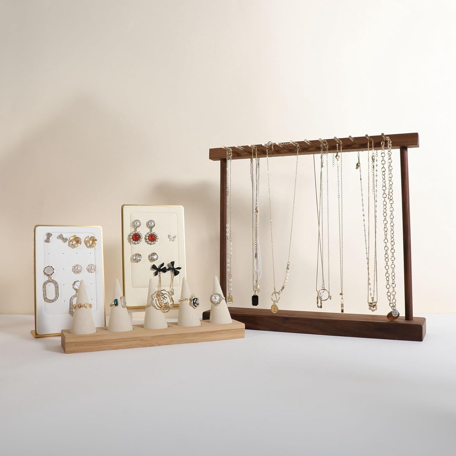 GemeShou Medium necklace hanger shelf with 12 copper bars, Wooden jewelry storage organizer rack for hanger necklace bracelet, necklace display stand for boutique store【Walnut】 - Image 7