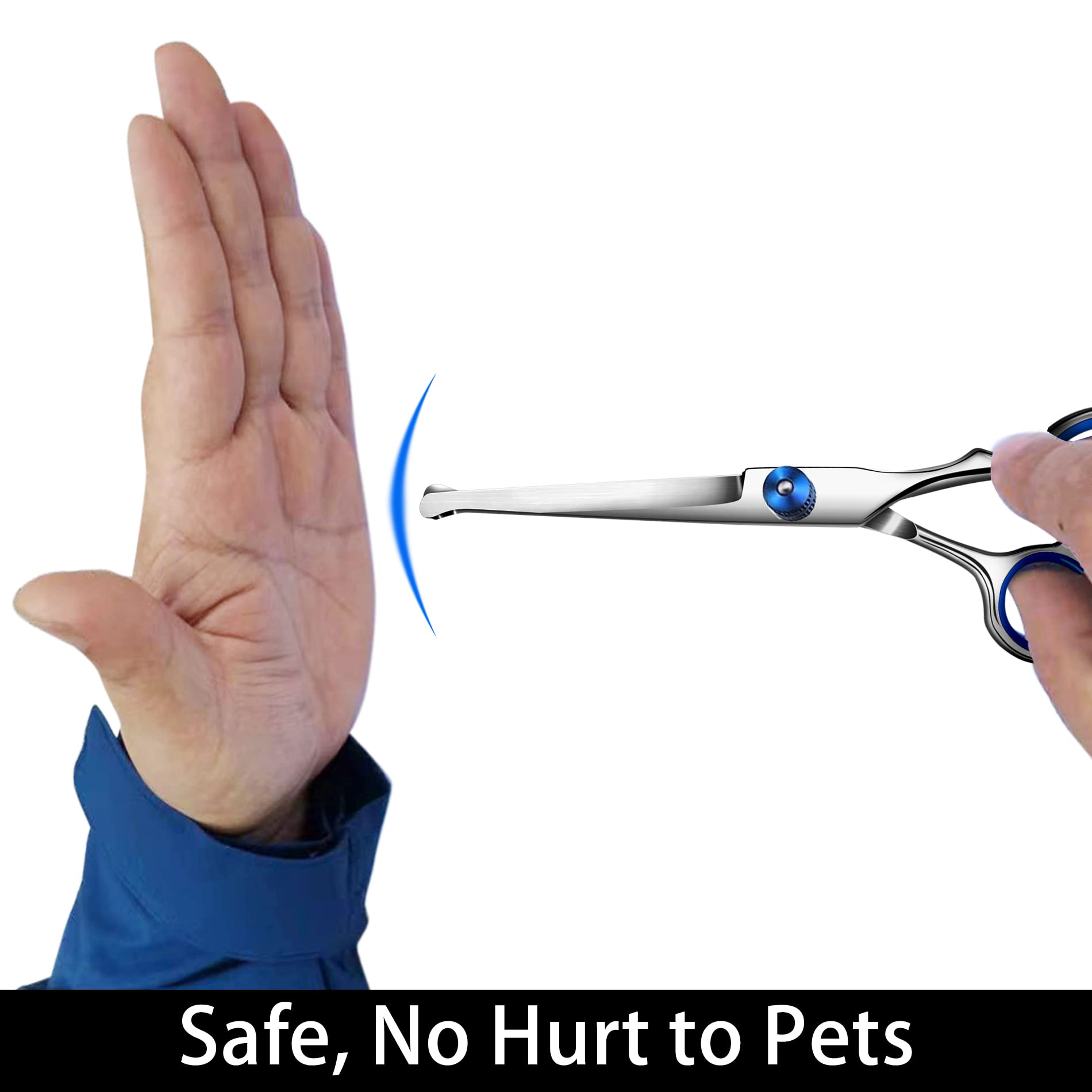 Tijeras para perros con punta redonda de seguridad, kit profesional de aseo para perros, juego de tijeras de pelo para perros, incluye adelgazamiento, curvado, tijeras rectas y peine.