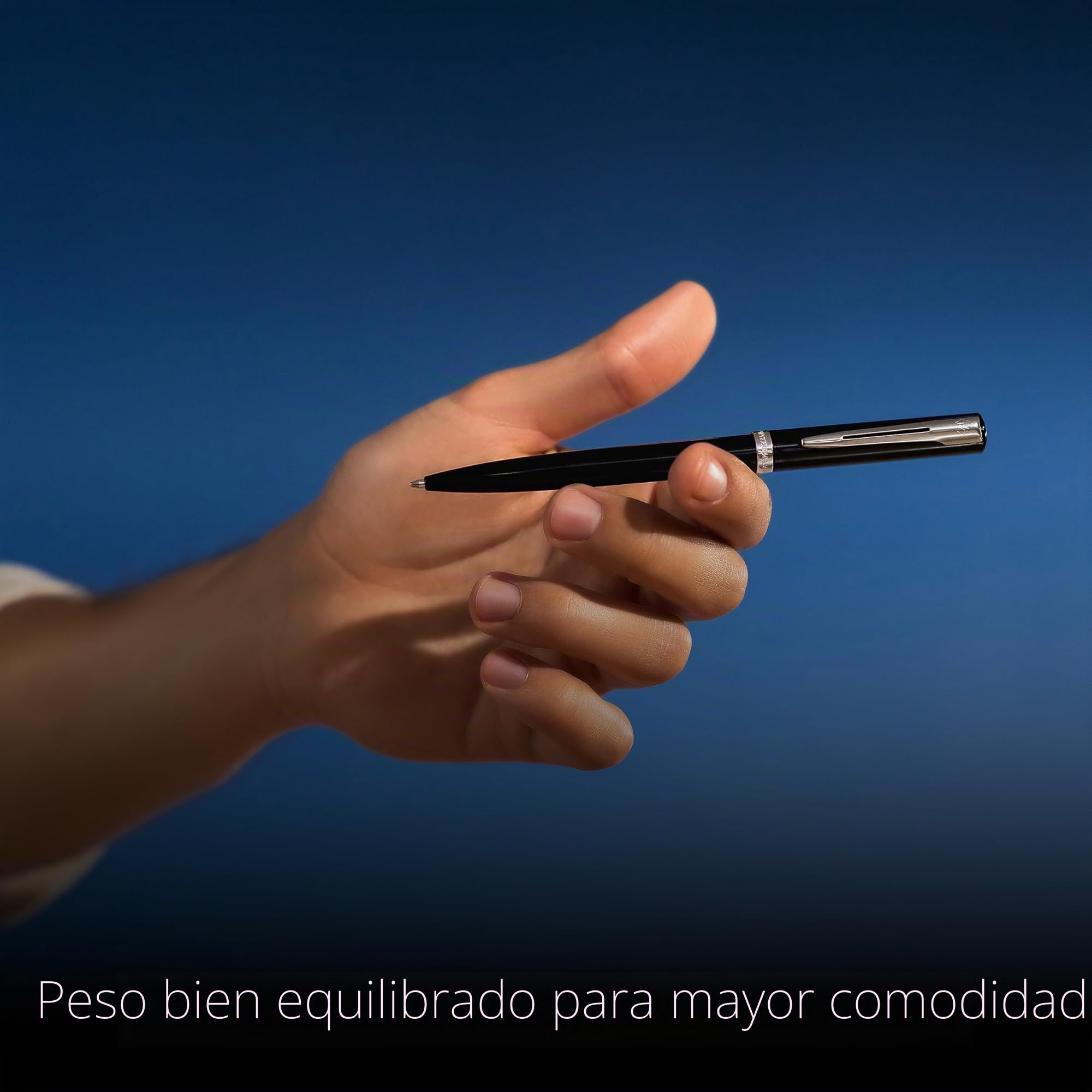 Waterman Impression Bolígrafo | Punta media con recarga de tinta azul | Laca negra con adornos chapados en paladio | Caja de regalo