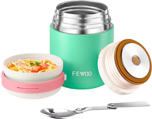 Miniatura 8 de FEWOO Termos de comida, contenedor aislado de 13.5 onzas para almuerzo y sopa para alimentos fríos y calientes, para niños y adultos, tarro de