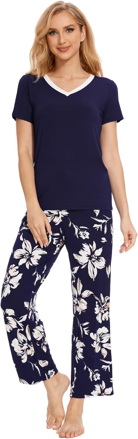 GYS Womens Bamboo Viscose Pajamas Set Super Soft Short Sleeve Top and Pants Pj Sleepwear Sets - Image 5