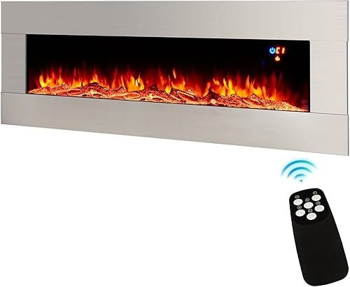 Miniatura 8 de AMERLIFE Chimenea eléctrica de montaje en pared de 60 pulgadas con control remoto, calentador flotante de pared con colores de llama ajustables y