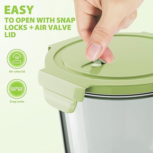 Miniatura 5 de Juego de 8 recipientes de avena con tapas, 3 tazas de vidrio para almacenar alimentos, resistentes al calor, sin BPA, con pestañas de bloqueo