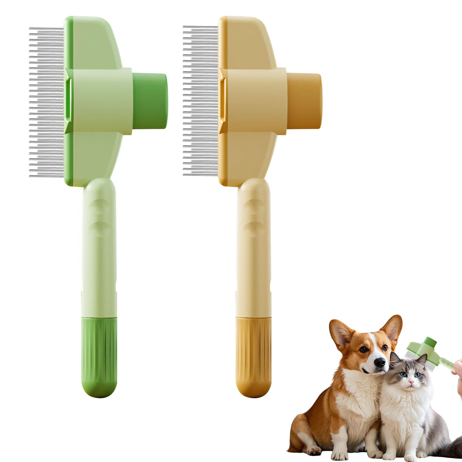 Flea Comb for Dogs Dog Fleas Comb 2pcs Fleas Combs for Cats Pet Brush with Hair Removal Button Cat Fur Brush(Orange + Green)