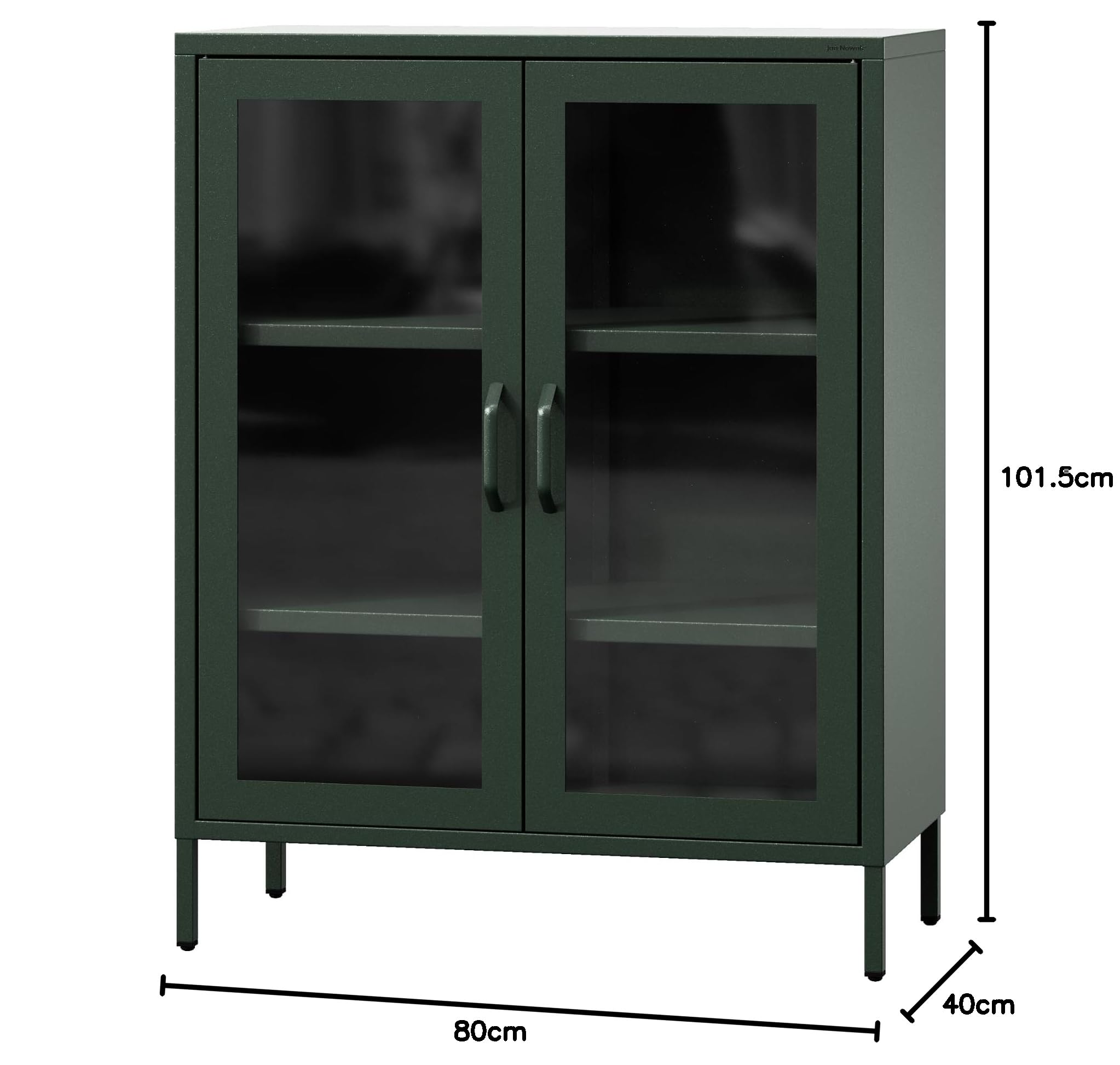 Jan Nowak 2-türiger Vitrinenschrank - GINA - 2 verstellbare Ablagen, Gehärtetes Glas, Wandmontage - Glasvitrine Stehend, Vitrine Glas, Wohmzimmerschrank Glitzernd - 80 x 101,5 x 40 cm - Flaschengrün