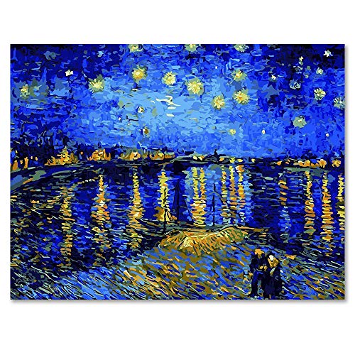 LIUDAO Paint by Numbers Kits 16x20 inches Canvas Painting for Adults & Kids Beginner with Acrylic Paints and Brushes - Starry Night Over The Rhone by Van Gogh (Without Frame)