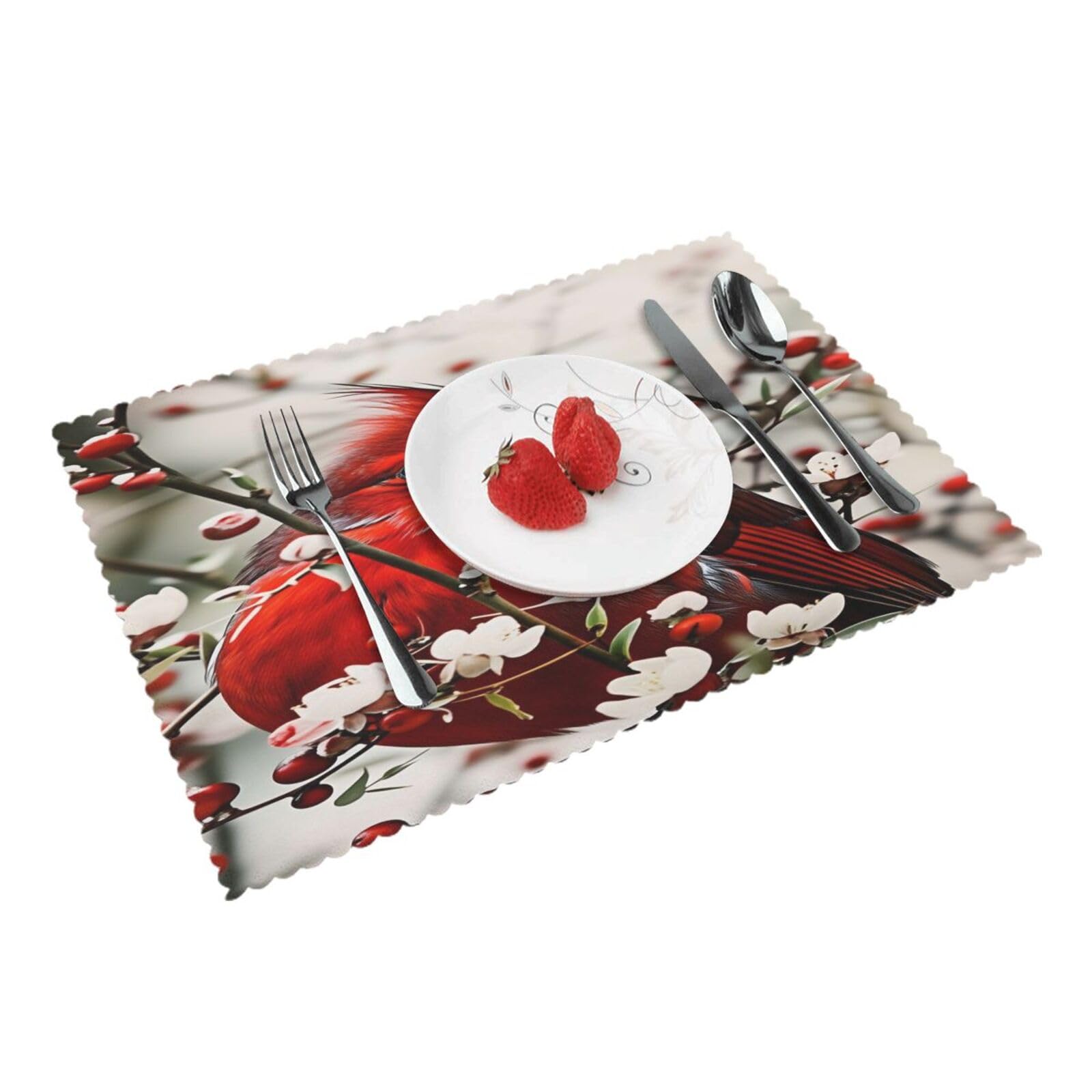 Red Bird Blossom Branch Placemats Set of 4 Print Table Mats Place Mats Table Decor for Kitchen Dining 12X18 in