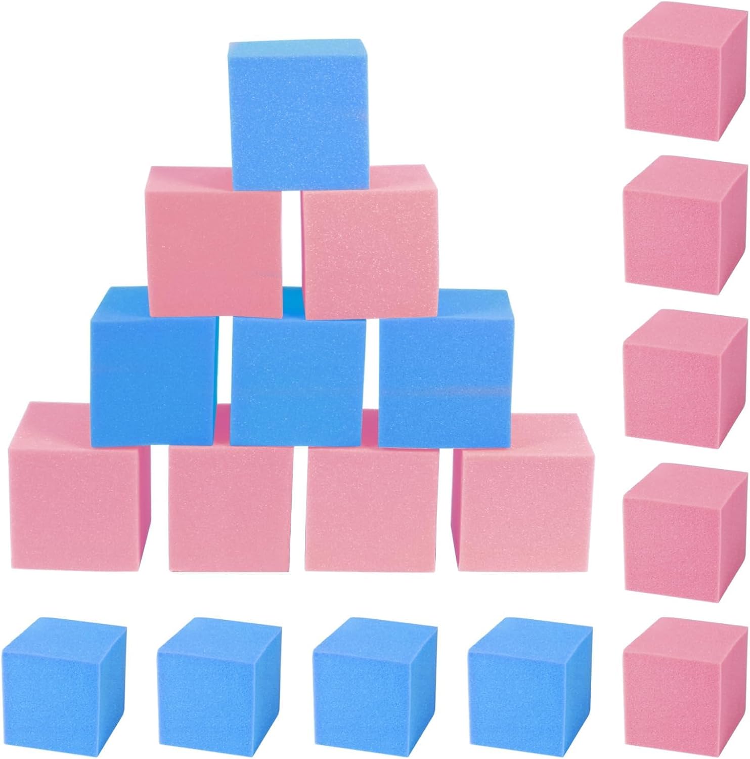 Foam Pit Blocks Foam Padding Blocks Foam Pit Cubes Sponge Blocks for Amusement Park Gymnastics Freerunning and Parkour Courses – 24PCS 5″ x 5″ x 5″ (Pink & Dark Blue)