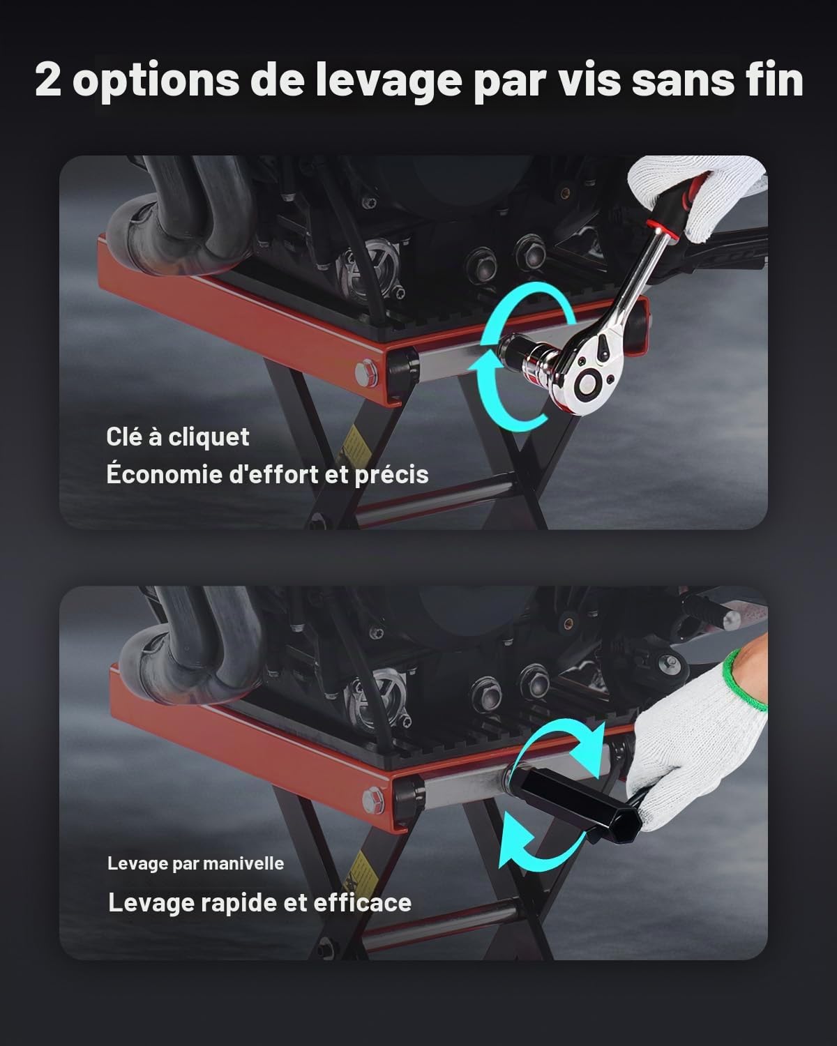 VEVOR Cric de Moto à Ciseaux Capacité de 544 kg, Pont Élévateur avec Large Plateau, Lève-Moto Hauteur de Levage 10,5-38 cm, en Acier Robuste, avec Cliquet et Manivelle, pour Entretien Quad ATV