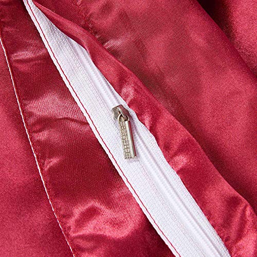 Opulence Bedding Sheet Set With Duvet Set | 100% Pure Silk Satin Sheet Set 7Pcs Silk Fittef Sheet 15'' Deep Pocket, Silk Flat Sheet, Silk Duvet Cover & Pillowcases Set(Cal-King Ligth Wine) #TOP6