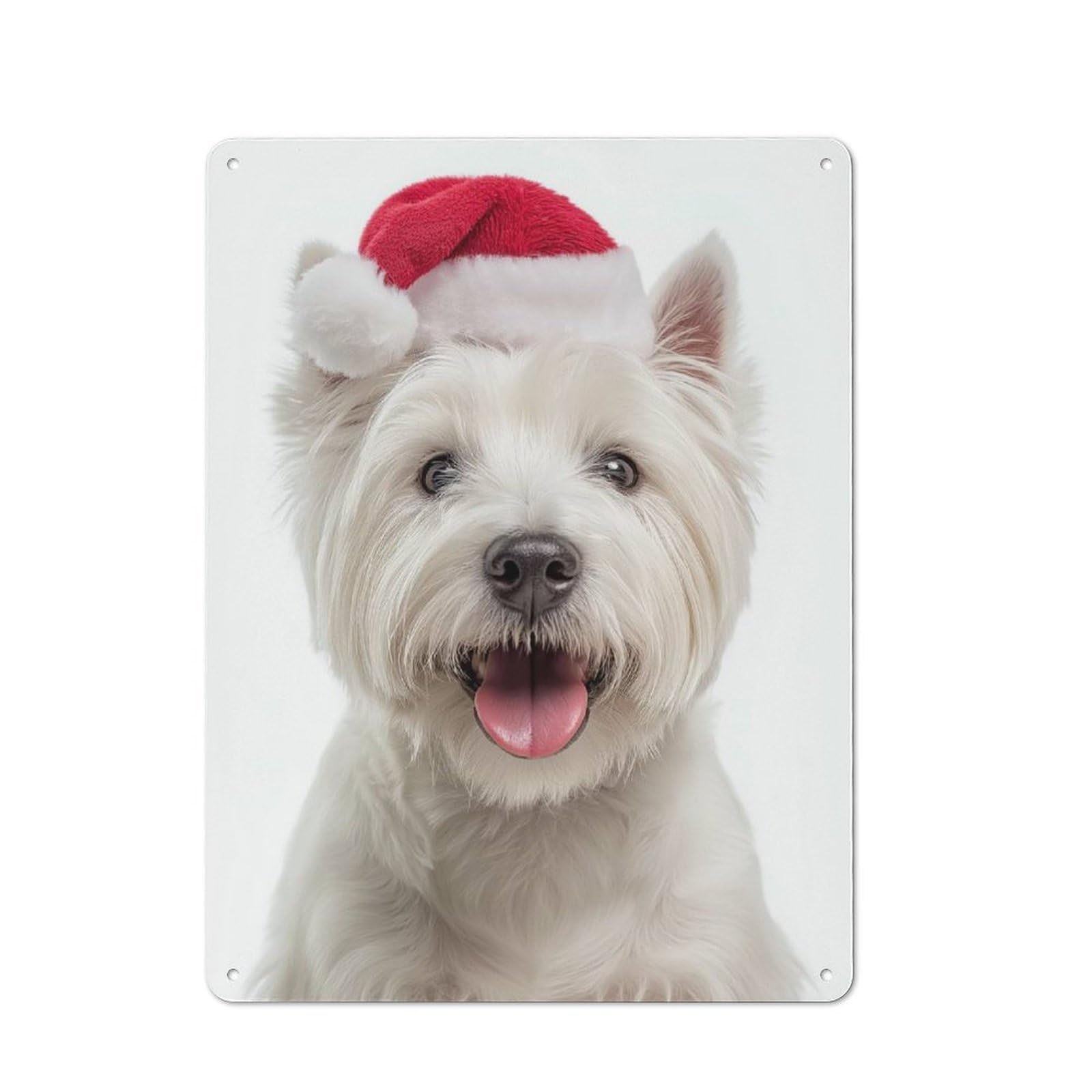 Junmoney Westie Dog With Santa Hat Tin Wall Plaque 40X30cm With For Living Room Or Hallway, For Garage, Workshop And Man Cave Decoration