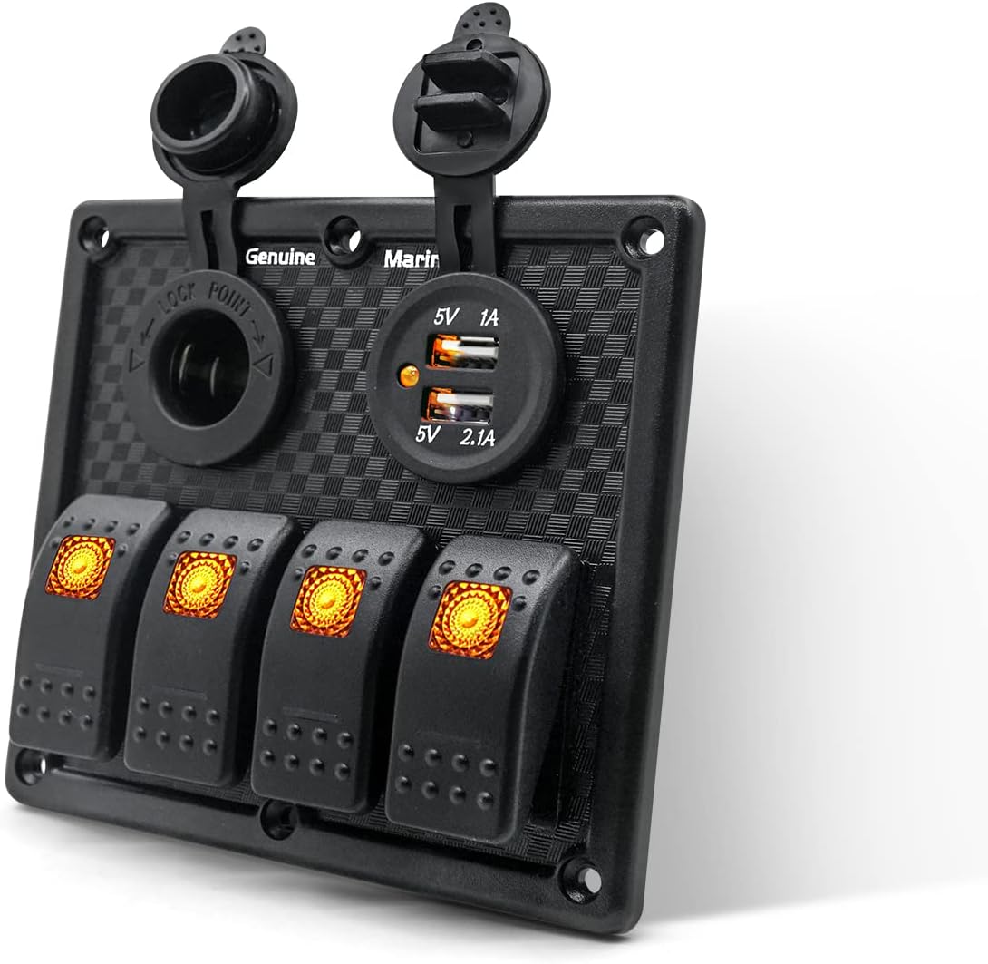 Genuine Marine 3/4 Gang Marine Boat Rocker Switch Panel 5/3 Pin LED