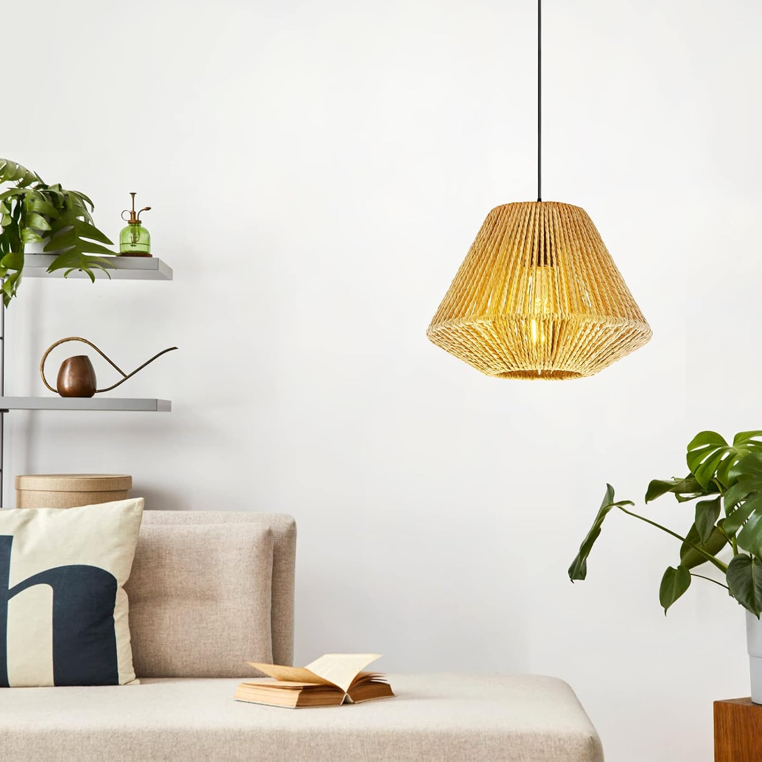 Vintage Woven Bamboo Pendant Lamp Rattan Hand Modern Retro Boho Pendant Light for Bedroom Dining Room Kitchen Hallway Living Room