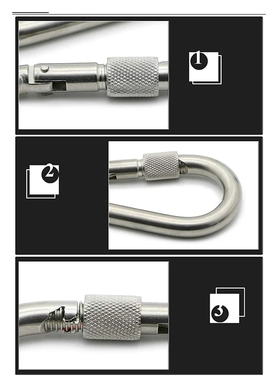 Gancho de ojo giratorio doble extremo acero inoxidable 304 y mosquetón seguridad gancho resorte conector anillo grillete Juego 3(M8)