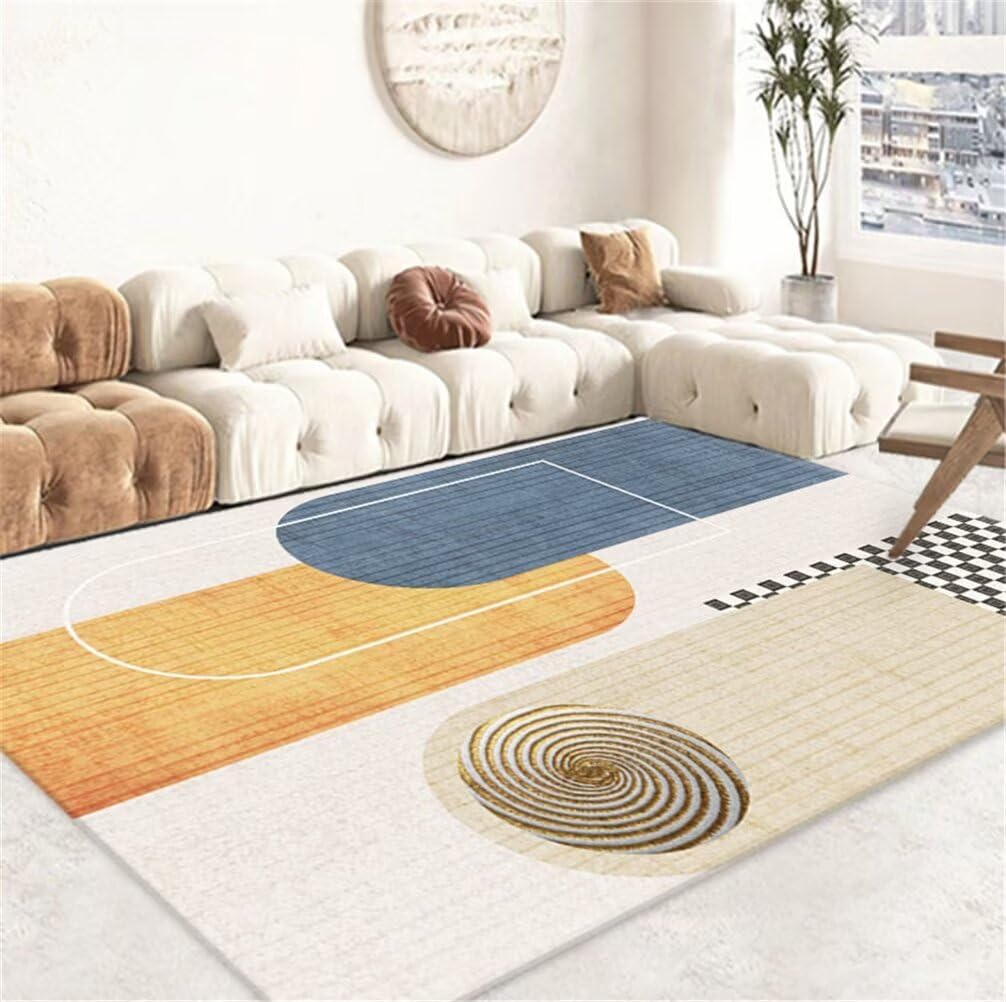 Tapis route lavable en machine pour chambre d'ado garçon à motif géométrique bleu