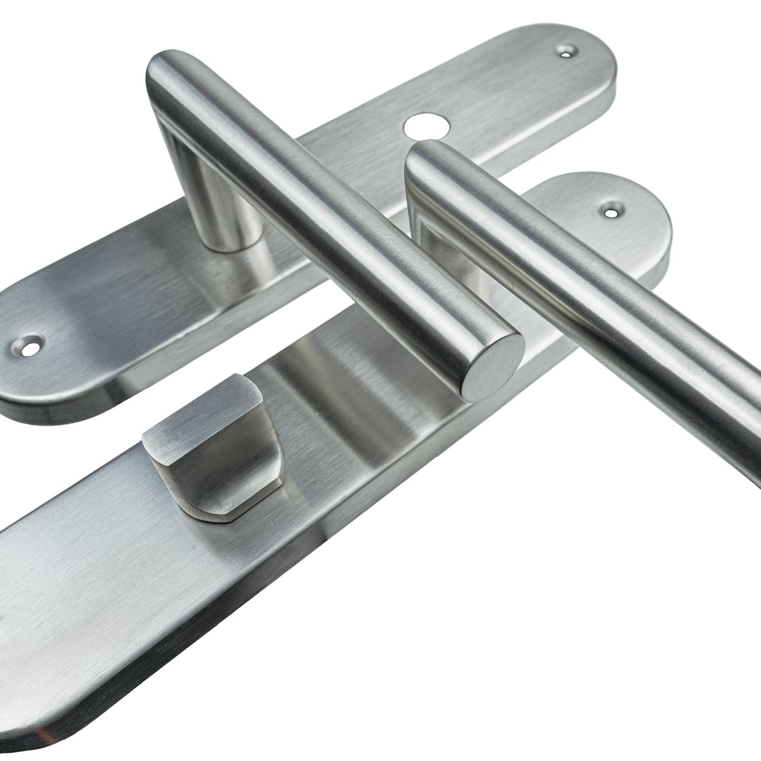FELGNER Langschildgarnitur Lucca | Hochwertige Türgarnitur Drückergarnitur Langschild | Robuster Türbeschlag für Bad und WC | geeignet als Reperaturbeschlag | 72mm | Edelstahl matt