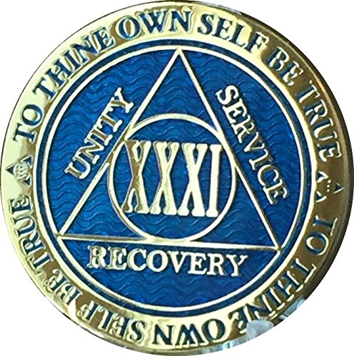 Recoverychip 31 Anos Reflex Azul Banhado a Ouro AA Medalhão Alcoólicos Anônimos Chip