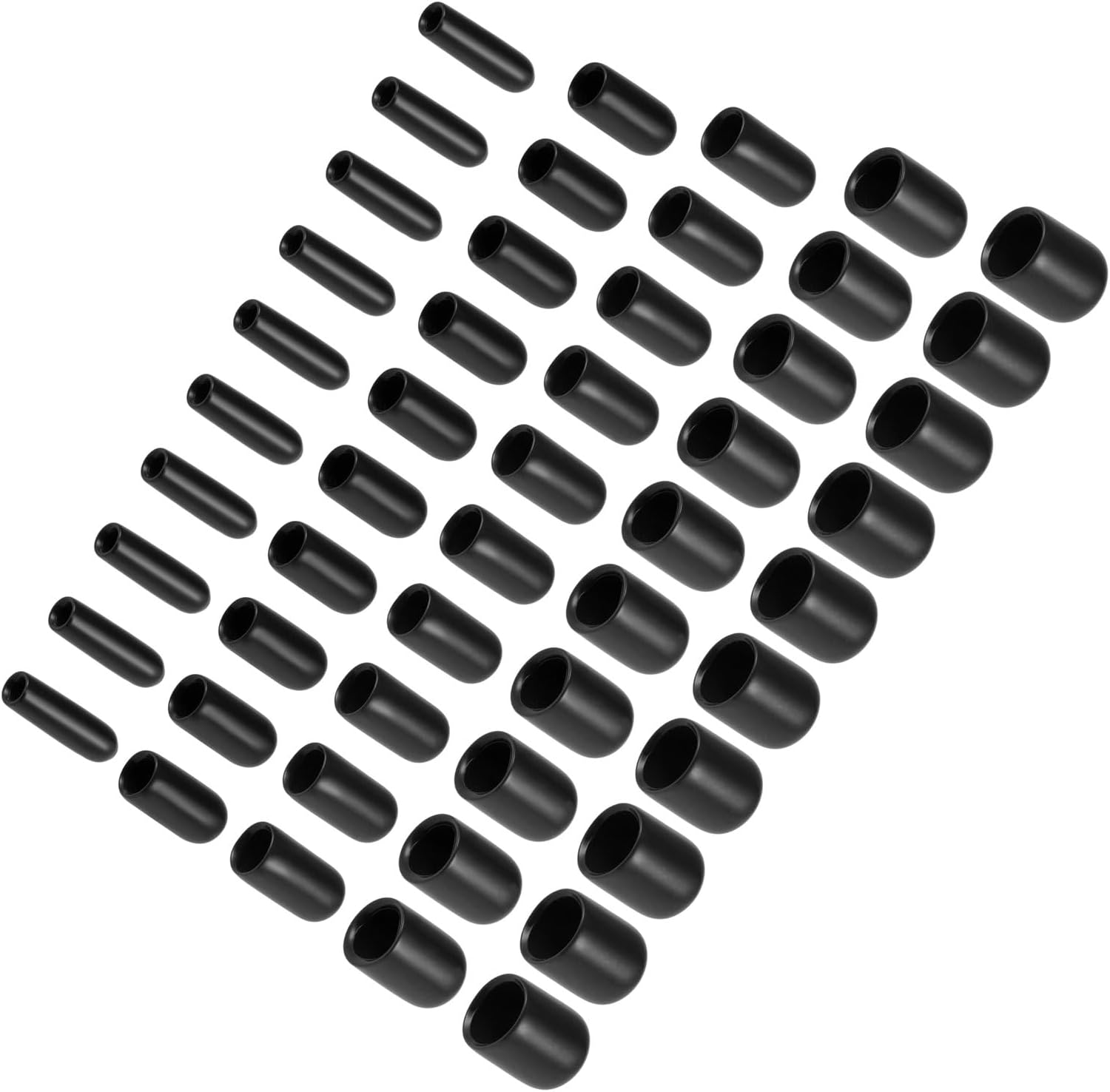 Round Rubber End Caps, 1/8" 3/16" 1/4" 5/16" 3/8" ID Vinyl Cover Flexible Screw Thread Protectors Rubber Bolt Caps Vacuum Caps Black - (Applications: for Metal Tube Rod), 50-Pieces