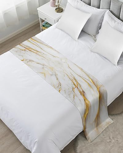 Camino de cama King, bufanda decorativa de mármol dorado y blanco degradado, bufandas de microfibra suave para dormitorio, hotel, boda, habitación,