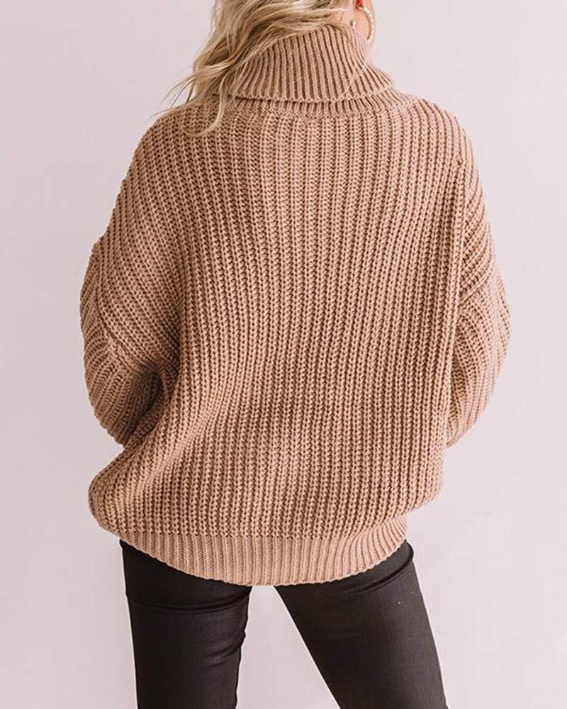Womens Chunky Turtleneck Sweaters Plus Size Long Sleeve Cable Knit Casual Loose Jumper Tops - Image 3
