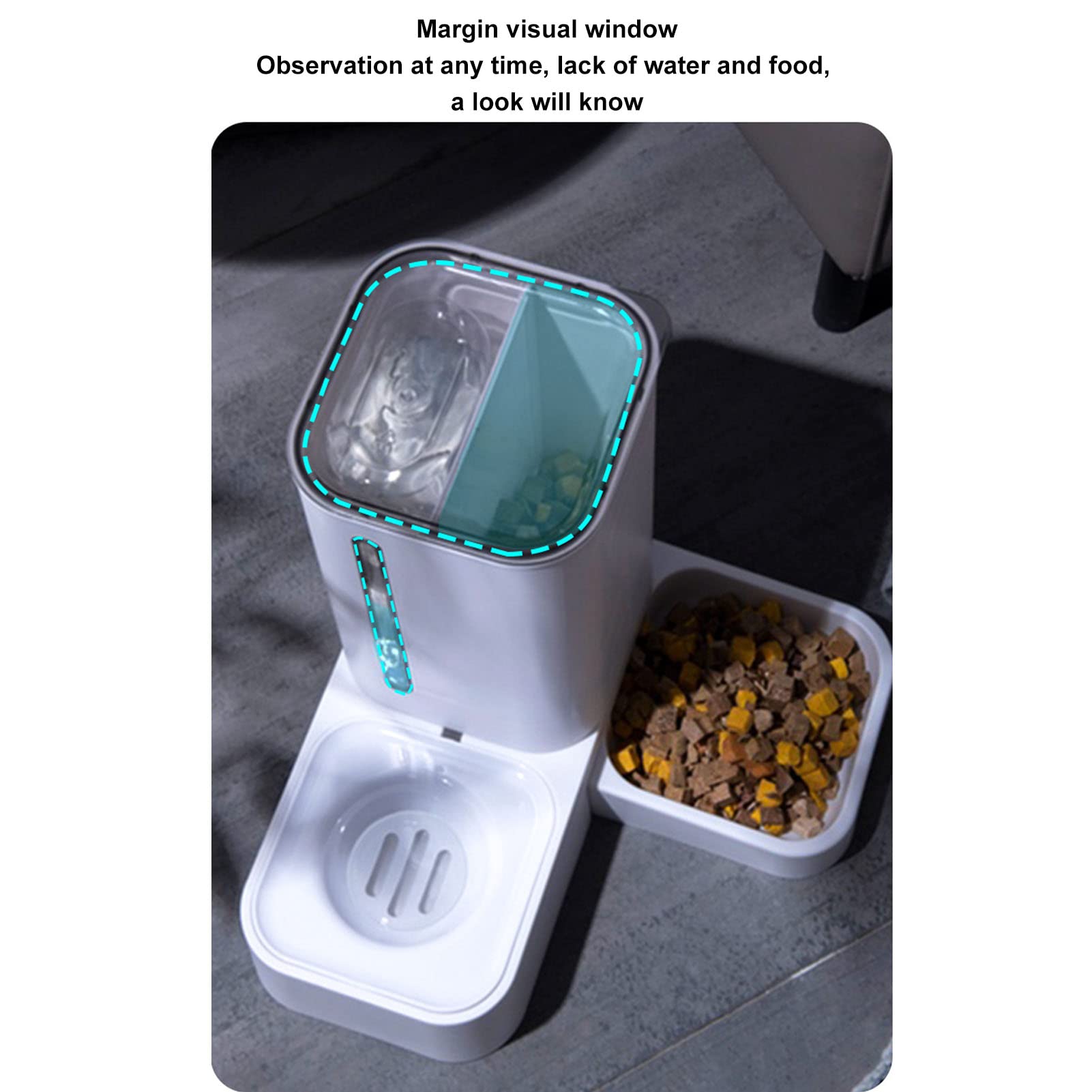 2 en 1 Dispensador Automático para Mascotas, Comedero y Bebedero por Gravedad, Capacidad Grande (1,5 L Agua + 1 kg Comida), Ventana Visual de Residuos, para Gatos y Perros Medianos