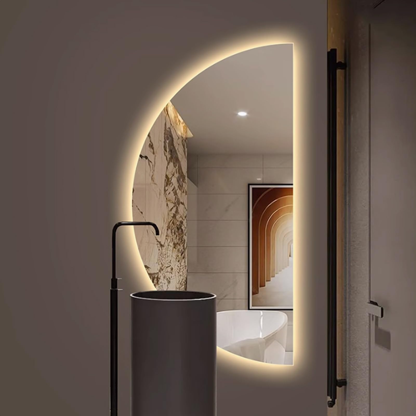 Miroir en demi-cercle rétroéclairé haut de gamme sans cadre YVYKFZD