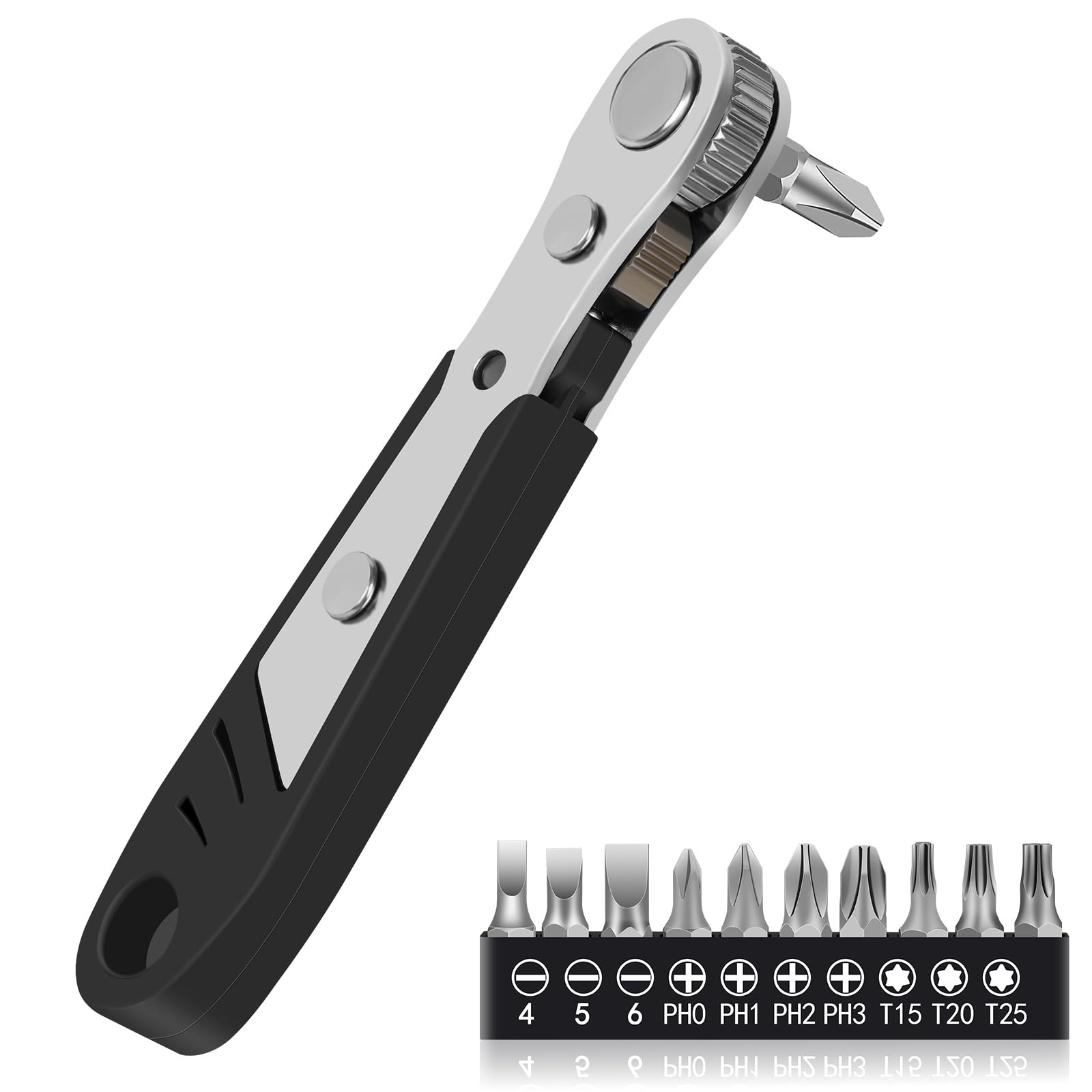 10-In-1 Angled Ratchet Screwdriver Set 90 Degree Right Angle Angled and Offset Screwdrivers for Tight Spaces Practical Multifunctional