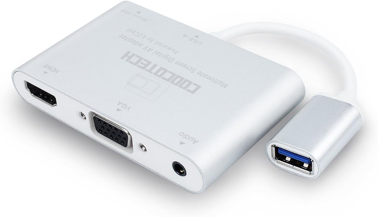 Coocotech USB 3.0 to HDMI VGA Adapter with Audio Powered by Ezcast, Digital AV Converter for iOS/Android Mobile Phone Tablet