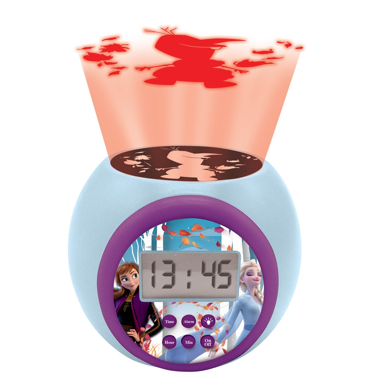 Lexibook RL977FZ Frozen 2 Anna and ELSA Projector Alarm Clock Disney with Snooze Function and Alarm Function, Night Light with Timer, LCD Screen, Battery Operated, Blue/Purple, Multicoloured