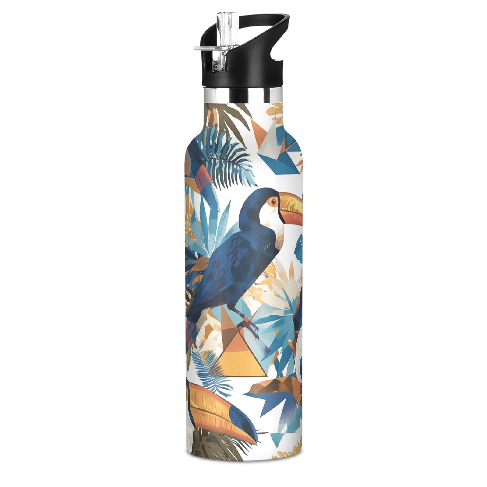Kaaviyo Boys Pattern Colorful Tropical Birds Water Bottle Stainless Steel Jug Insulated Vacuum Cup For Girls(600Ml)